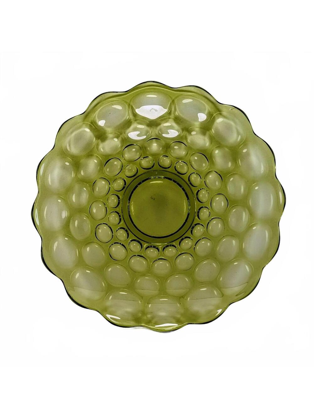 Vtg Imperial Glass Provincial Green Thumbprint Bubble Platter 13.75"
